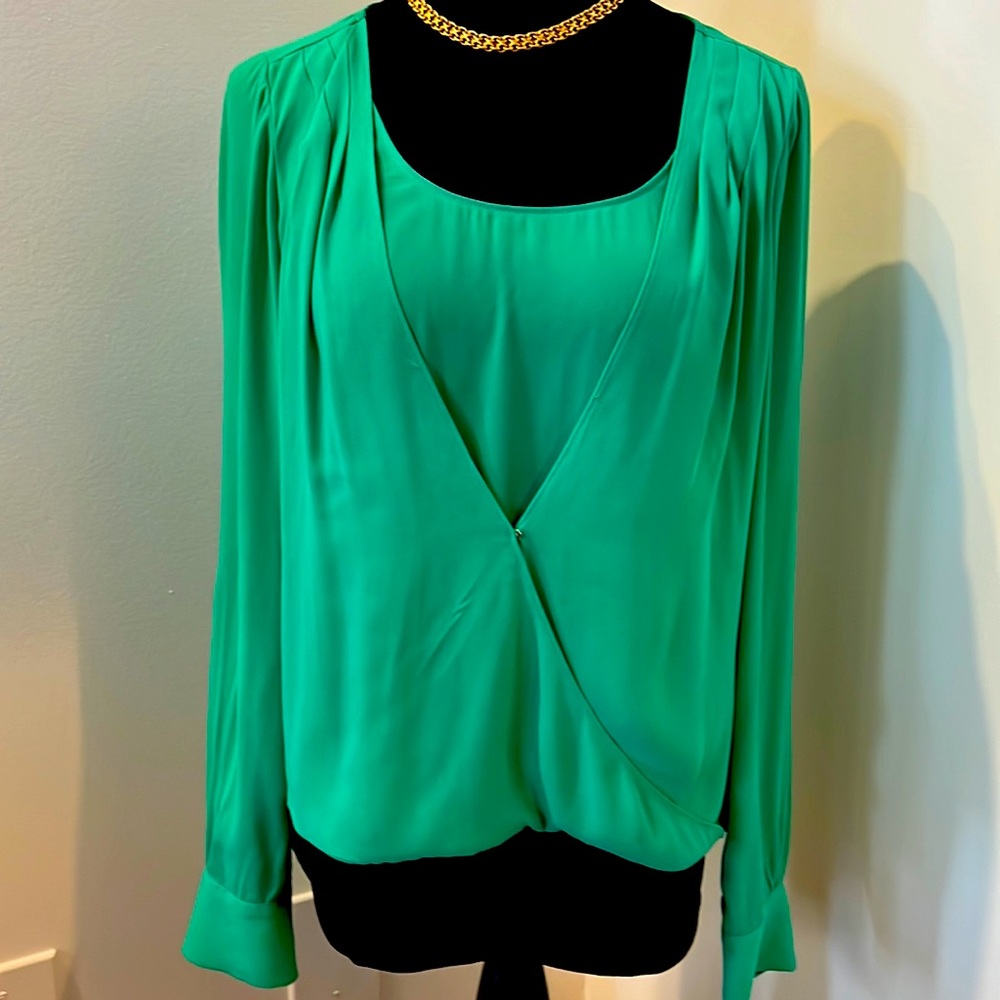 White House Black Market faux wrap green blouse